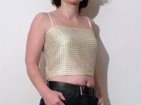 Top � Fines Bretelles Soie Ecru avec Pastilles- Clips More 25 Paris 15 (75)