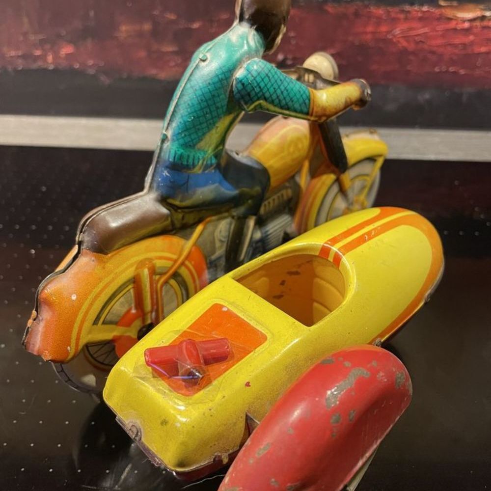MOTO SIDE-CAR INGRA TEKHNICA 1970 Jouet ancien vintage t&ocirc;le Jeux / jouets