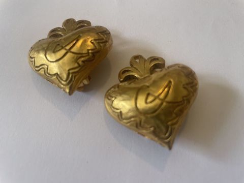 Boucles d'Oreilles coeur doré patiné ciselé palmier LACROIX 195 Vigneux-sur-Seine (91)