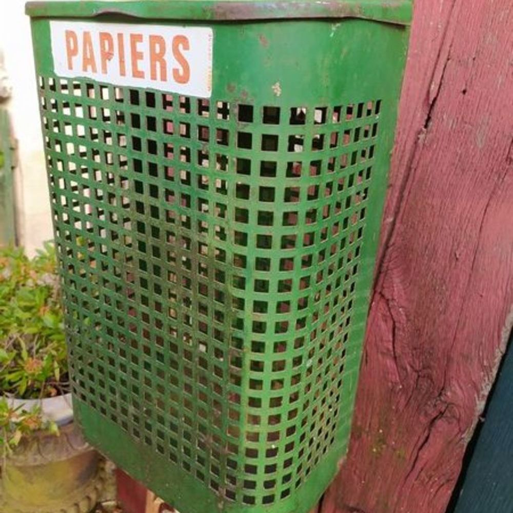 Ancienne Corbeille &agrave; Papier de Jardin Public Vintage 