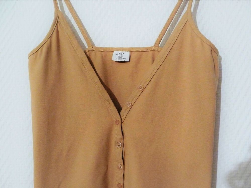 Top/ Tee Shirt en Coton Marron &agrave; Bretelles- Taille 34/36 Vêtements