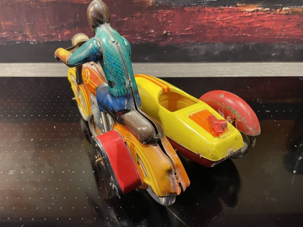 MOTO SIDE-CAR INGRA TEKHNICA 1970 Jouet ancien vintage t&ocirc;le Jeux / jouets