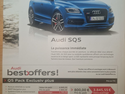 Audi SQ5 V6 3.0 BiTDI Plus 340 Quattro Tiptronic 8 2016 occasion Luxembourg 74500