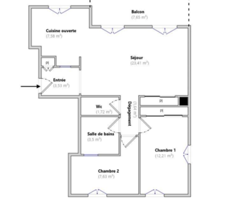  Appartement � vendre 3 pi�ces 61 m�