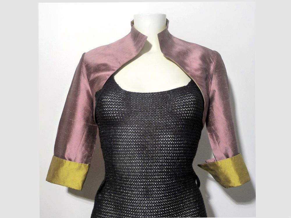 Bol&eacute;ro/ Veste Courte 100% Soie Violet et Anis et Manches 3/4 Vêtements
