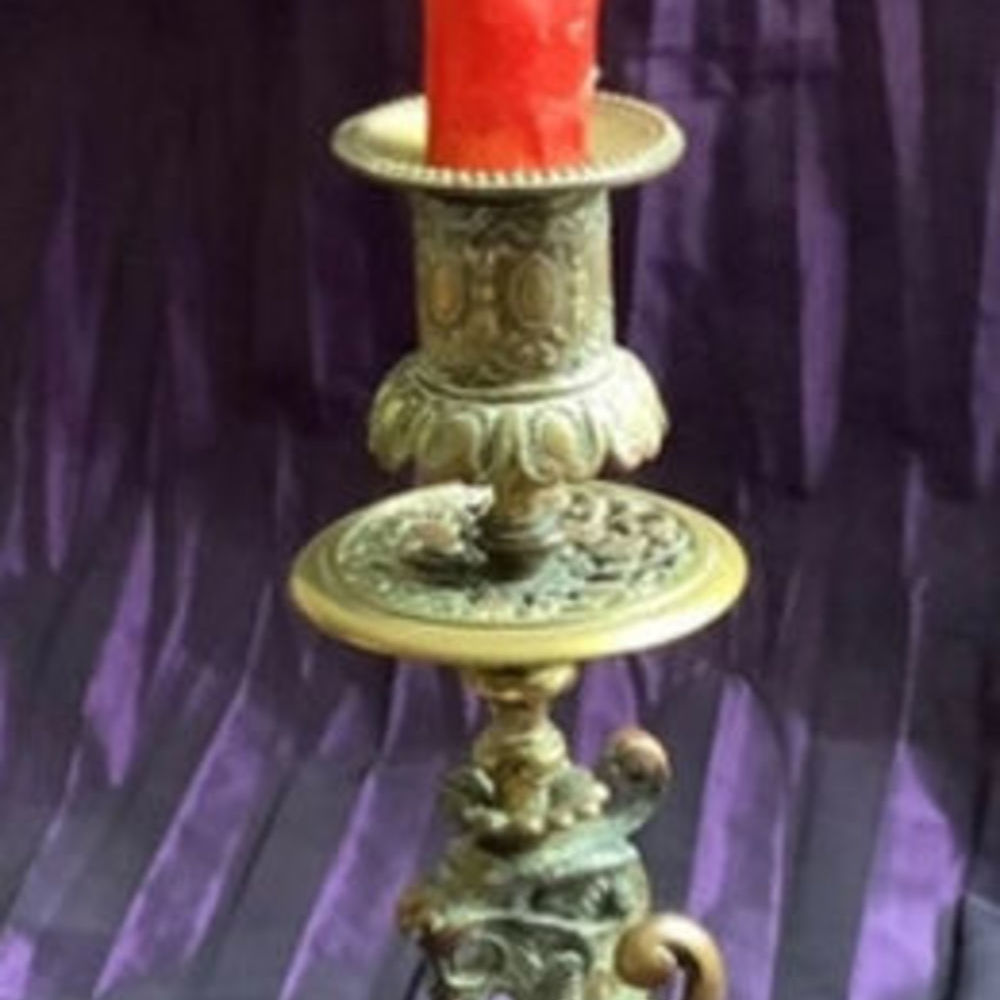 Bougeoir ancien Bronze = Chim&egrave;re ail&eacute;e Décoration