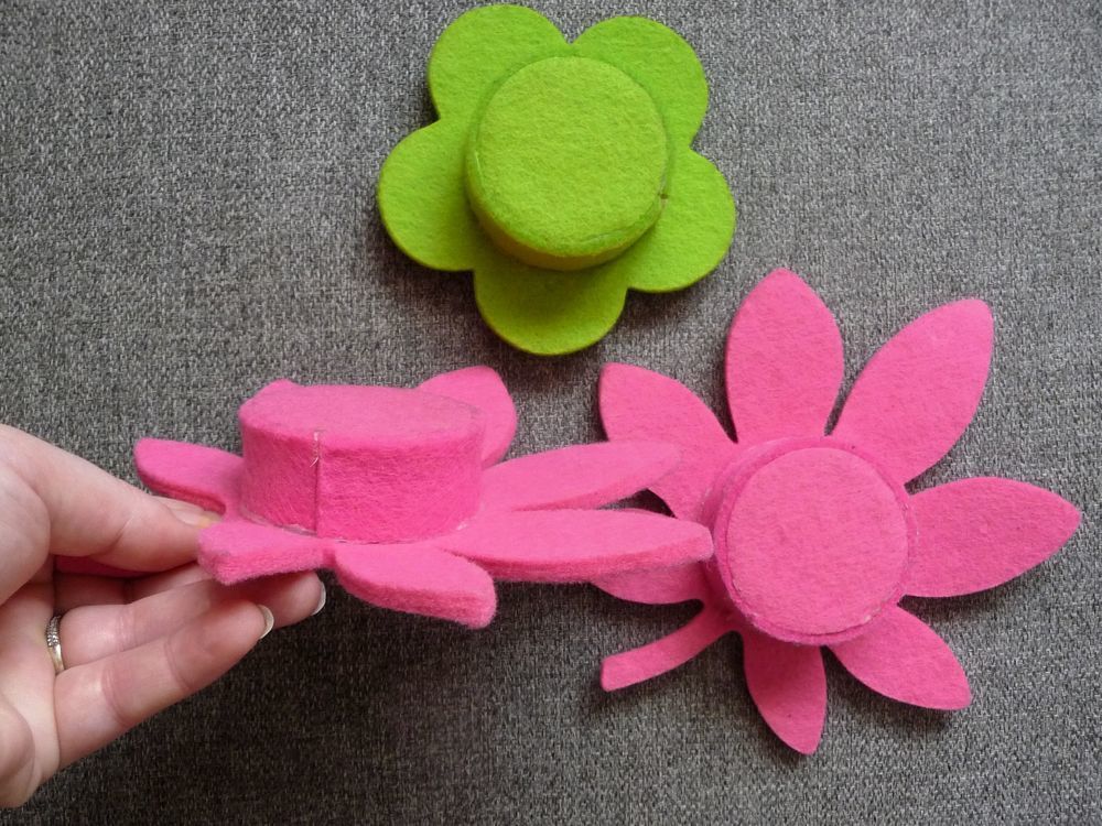 3 Photophores Fleur en Feutre Rose et Vert- Neuf Décoration