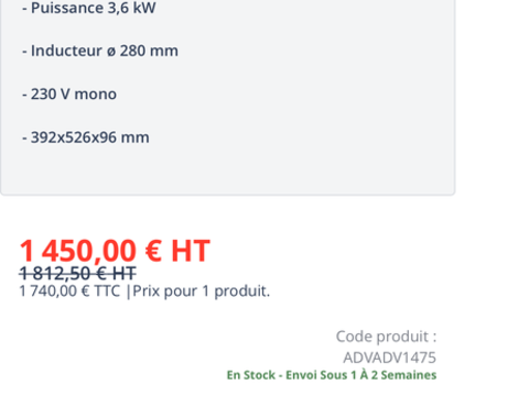 Plaque &agrave; induction pr&ecirc;t &agrave; poser BRIC3600
650 06400 Cannes