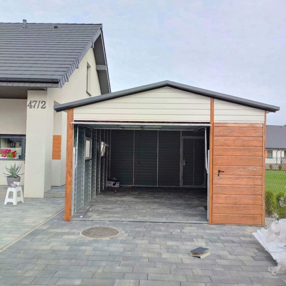Garage en t&ocirc;le simple 4&times;6 m Double pente Blanc Jardin