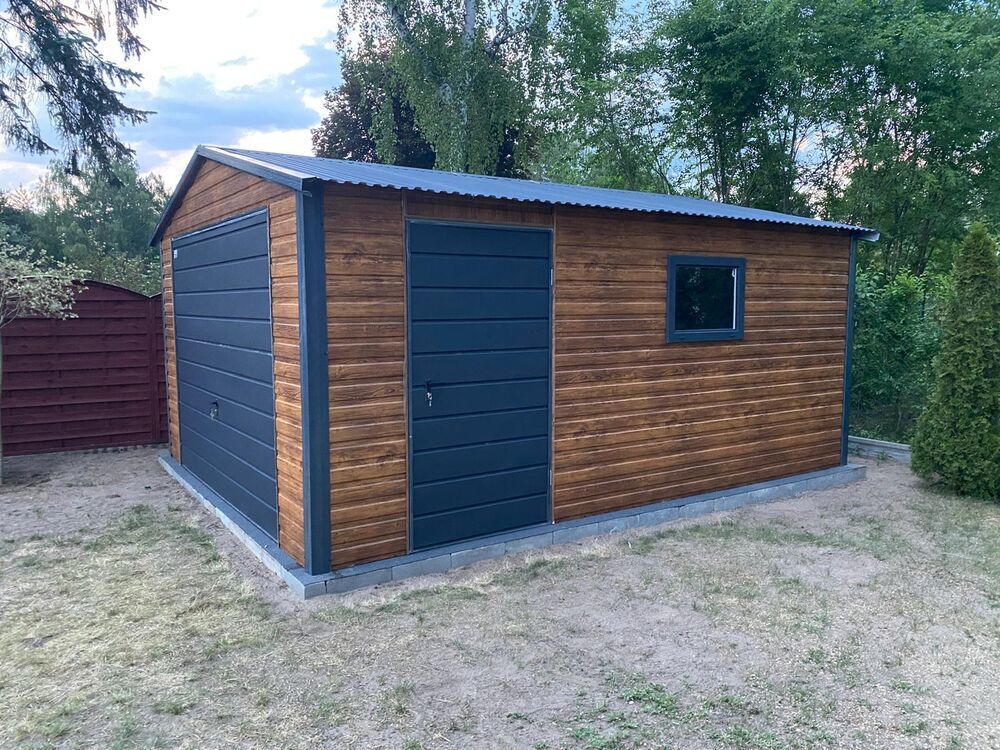 Garage en t&ocirc;le simple 4&times;5 m Double pente Effet bois Jardin