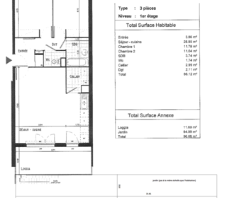  Appartement � vendre 3 pi�ces 65 m�