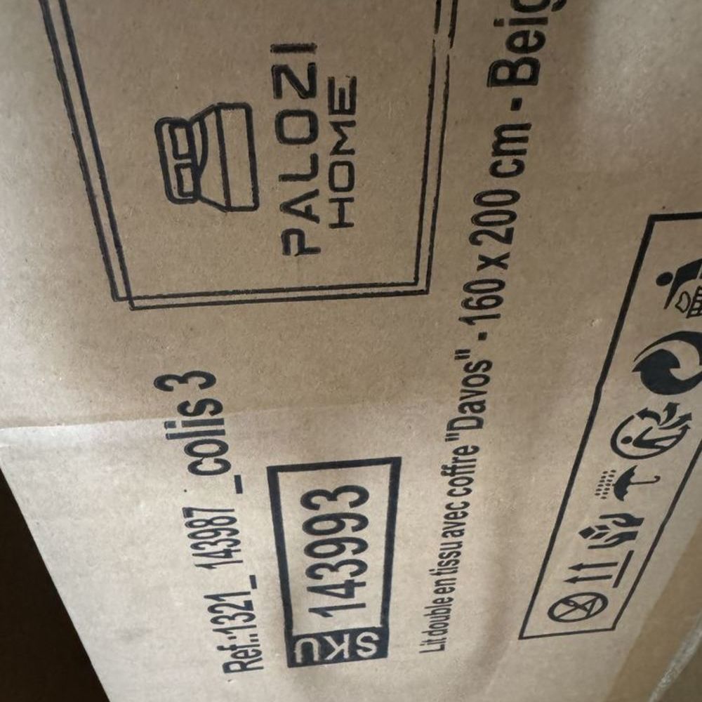 Lit double coffre 160x200 rev&ecirc;tement doux beige Meubles
