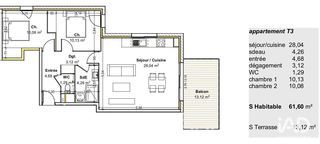  Appartement � vendre 3 pi�ces 62 m�