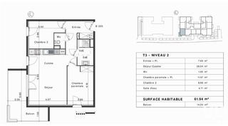  Appartement � vendre 3 pi�ces 62 m�