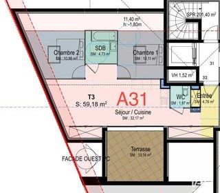  Appartement � vendre 3 pi�ces 59 m�