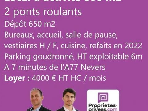7 KM DE NEVERS - LOCAL D'ACTIVITE SOIGN&Eacute; DE 800 M&sup2; SUR 1 HA 3200 58000 Nevers