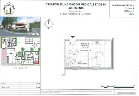 MONTREAL LA CLUSE - Cabinet m&eacute;dical &agrave; louer 509 01460 Montreal la cluse