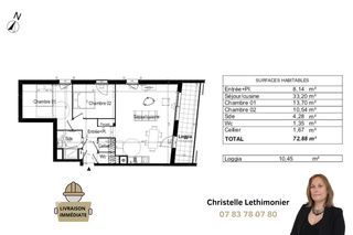  Appartement � vendre 3 pi�ces 72 m�