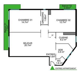  Appartement � vendre 3 pi�ces 65 m�