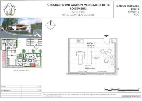 MONTREAL LA CLUSE - Cabinet m&eacute;dical &agrave; louer 522 01460 Montreal la cluse