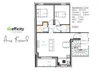  Appartement � vendre 3 pi�ces 57 m�