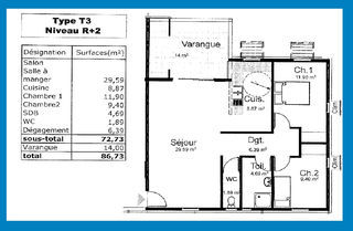  Appartement � vendre 3 pi�ces 73 m�