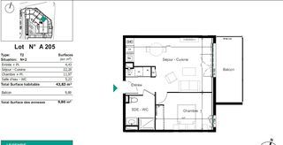  Appartement � vendre 2 pi�ces 44 m�