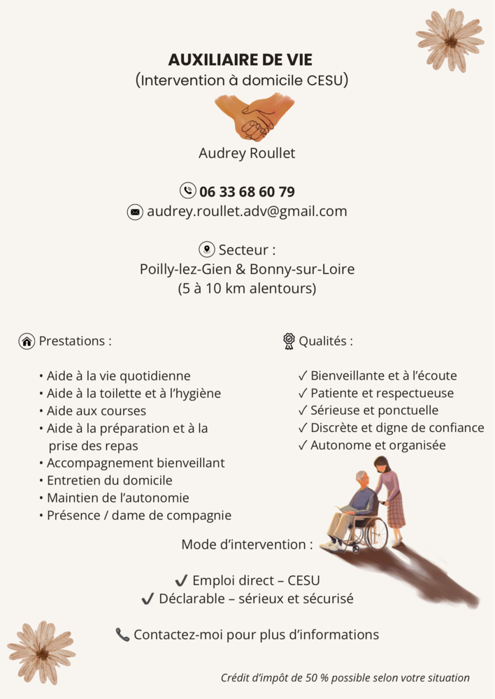 Aide &agrave; domicile / Auxiliaire de vie en formation ? S&eacute;rieuse 0 45420 Bonny-sur-loire