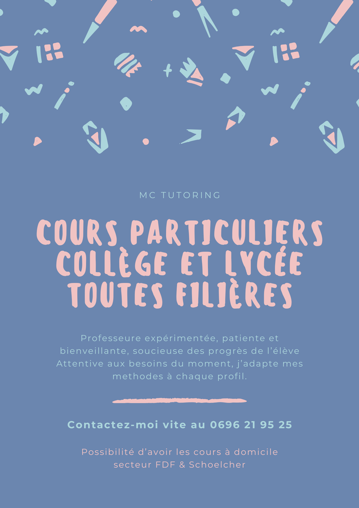 Cours particuliers &agrave; domicile secteur FDF-Schoelcher 0 97200 Martinique