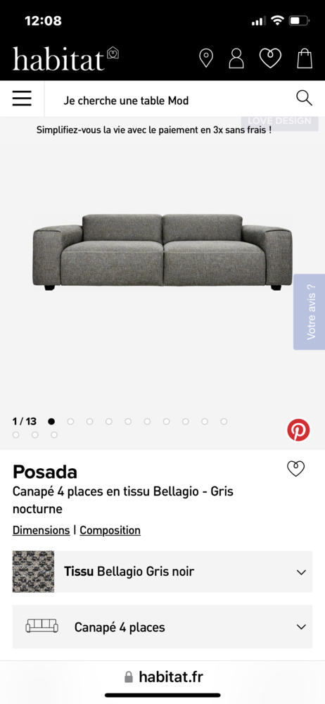 Canap� habitat 3/4 places 850 Maisons-Laffitte (78)