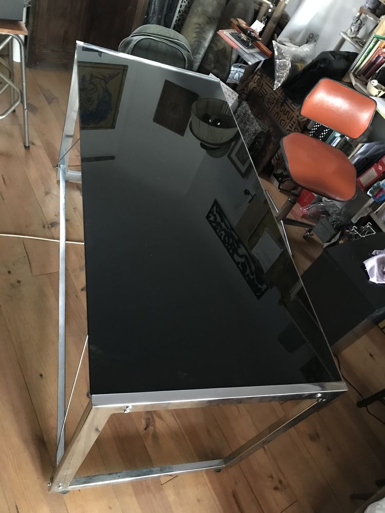 Bureau en verre noir et structure chrom�e 80 S�te (34)