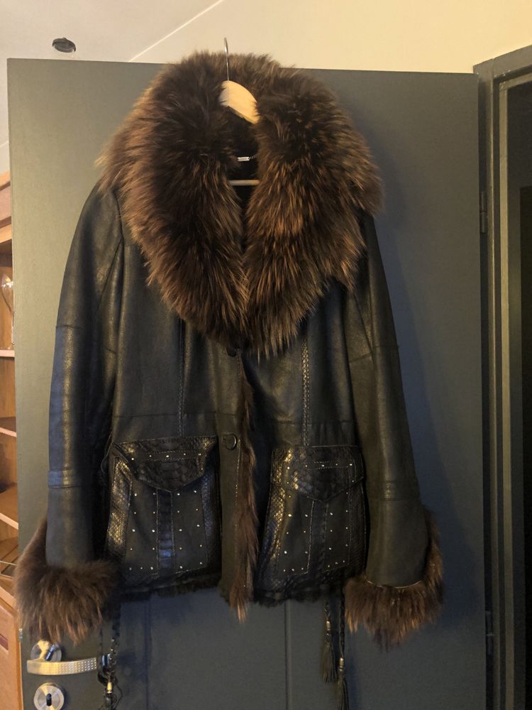 Veste cuir avec magnifique col de renard 300 Narrosse (40)